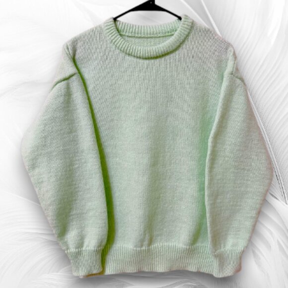 Mint Green Knit Sweater Soft Cozy Crewneck Pullover Minimalist Winter Top - Picture 2 of 6